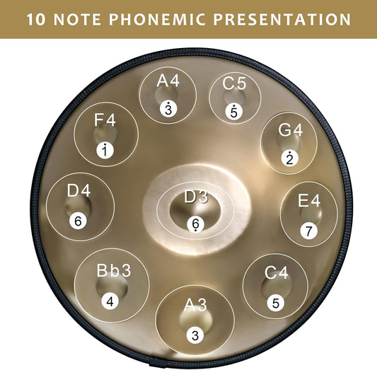 Handpan Drum 22 Inches D Minor Kurd, 432Hz 10 Notes Hand Drum Instrument, Premium Steel Drum, Handpan Instrument for Adults , Gold