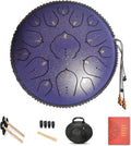 Steel Tongue Drum, 14 Inch 15 Notes Steel Drum, Adult's Ethereal Drum, D Major Percussion Instrument with Scale Stickers, Music Book,Double Mallets&Drum Bag, Starry-purple