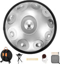 Professional 22 inches Handpan Drum 432Hz, 10 Notes D Minor Kurd (Silver) | ±3 Cents Precision, Nitrided Steel, 10.63" Enhanced Chamber, Superior Rust Resistance, Deep Ethereal Resonance, Complete Kit