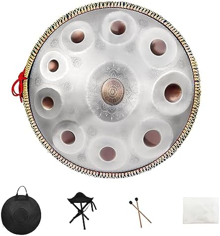 Handpan Drum,22inch 10 Sounds D Minor Silver Print 432hz Handpan, Adult's Steel Hand Pan Instrument, Sounds Clean Clear Ethereal
