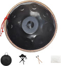 Handpan 432HZ, 10 Sounds 22 Inches D Minor Handpan Drum, Premium Steel Hand Pan Instrument for Adults, Classic Black