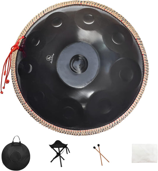 Handpan 432HZ, 10 Sounds 22 Inches D Minor Handpan Drum, Premium Steel Hand Pan Instrument for Adults, Classic Black