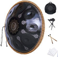 Handpan-Classic 10 Notes Black Print Hand Pan,Premium 432HZ 22 Inches D Minor Steel Handpan Drum Set,Adult's Music Steel Pan Instrument
