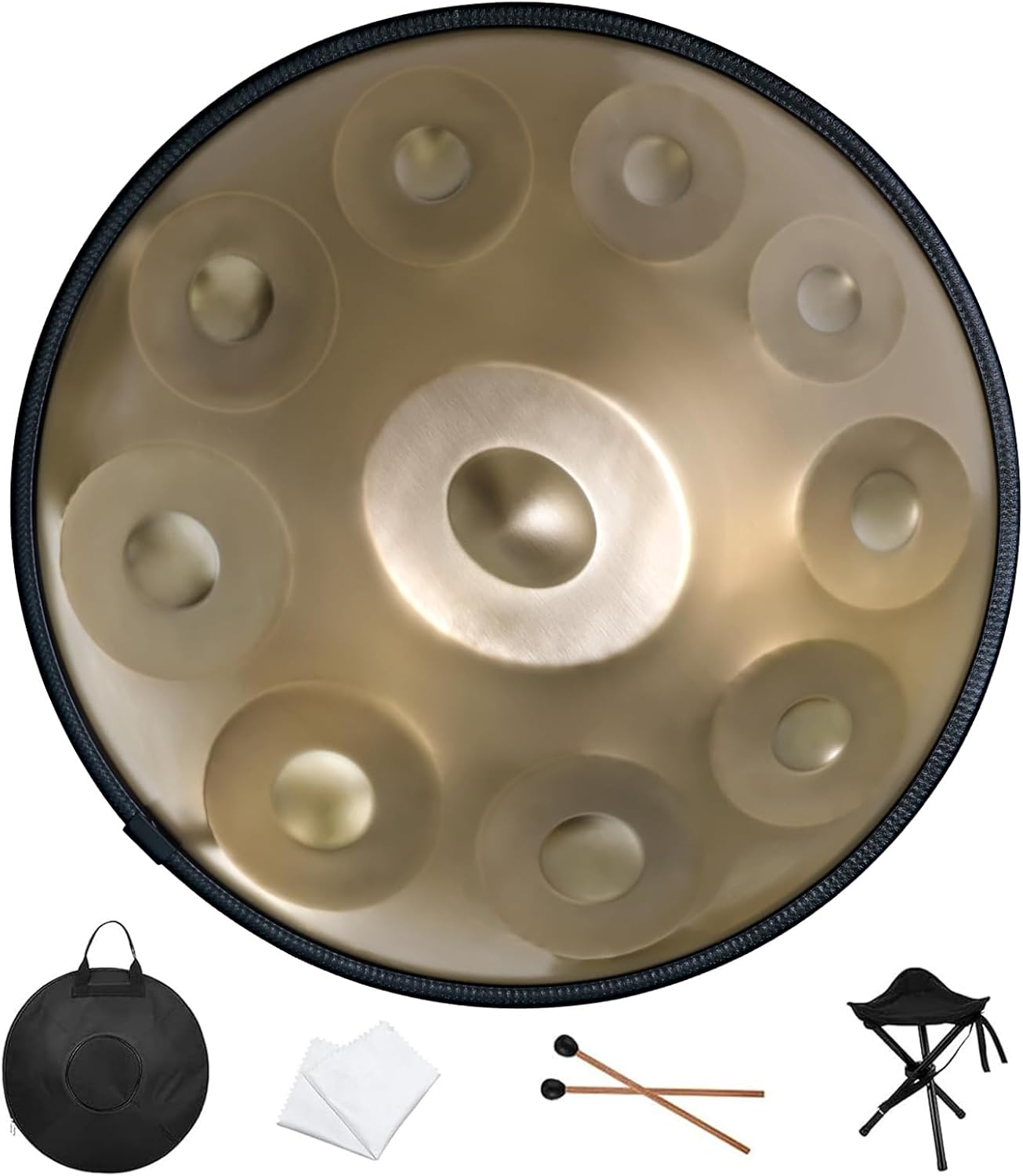 Handpan Drum 22 Inches D Minor Kurd, 432Hz 10 Notes Hand Drum Instrument, Premium Steel Drum, Handpan Instrument for Adults , Gold