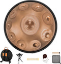 Professional 22 inches Handpan Drum 432Hz, 10 Notes D Minor Kurd (Gold) | ±3 Cents Precision, Nitrided Steel, 10.63" Enhanced Chamber, Superior Rust Resistance, Deep Ethereal Resonance, Complete Kit