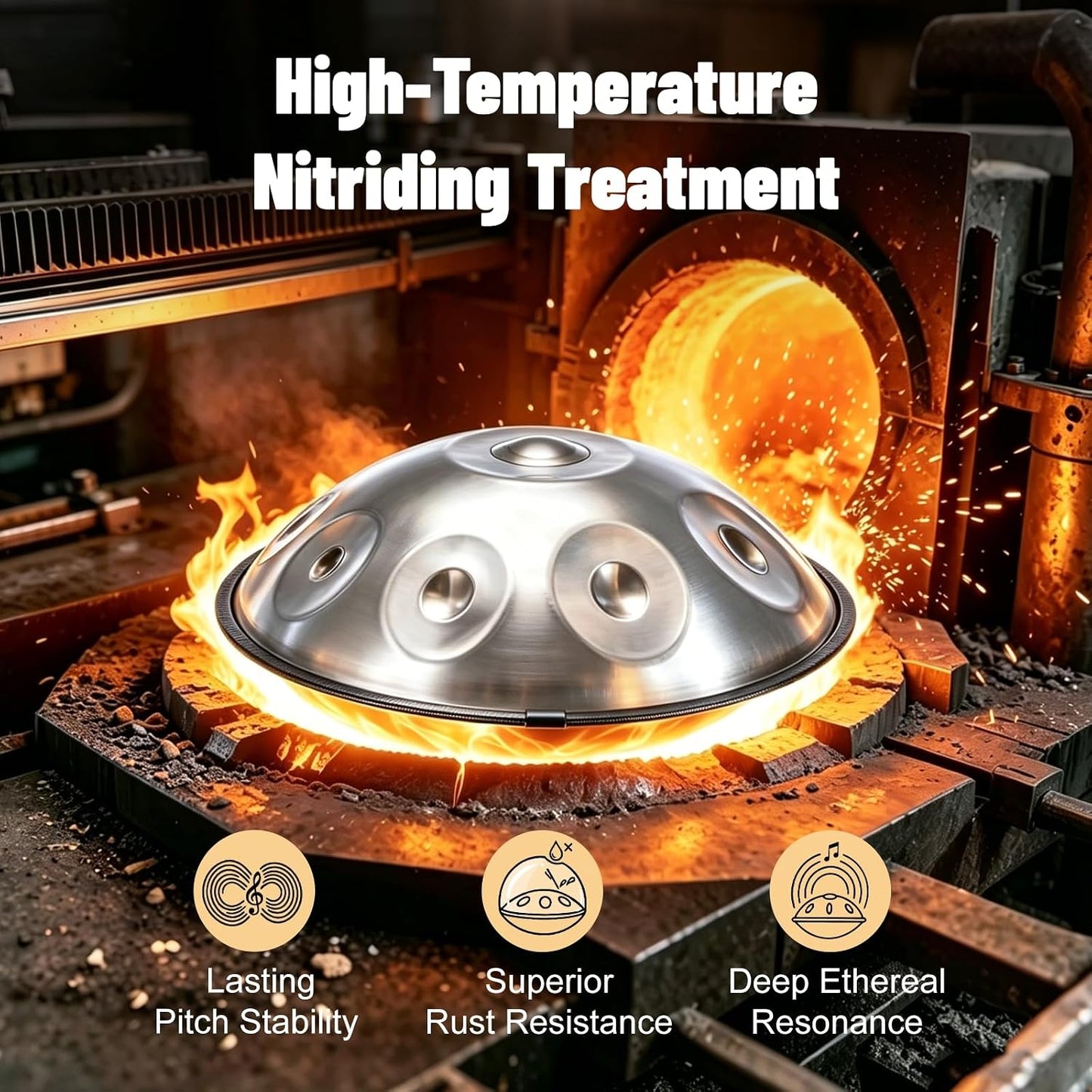 Professional 22 inches Handpan Drum 432Hz, 10 Notes D Minor Kurd (Silver) | ±3 Cents Precision, Nitrided Steel, 10.63" Enhanced Chamber, Superior Rust Resistance, Deep Ethereal Resonance, Complete Kit