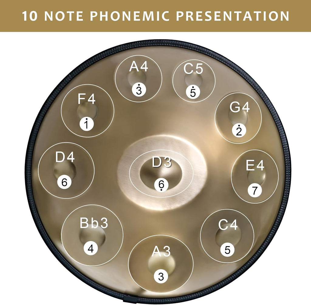 Handpan Drum 22 Inches D Minor Kurd, 432Hz 10 Notes Hand Drum Instrument, Premium Steel Drum, Handpan Instrument for Adults , Gold
