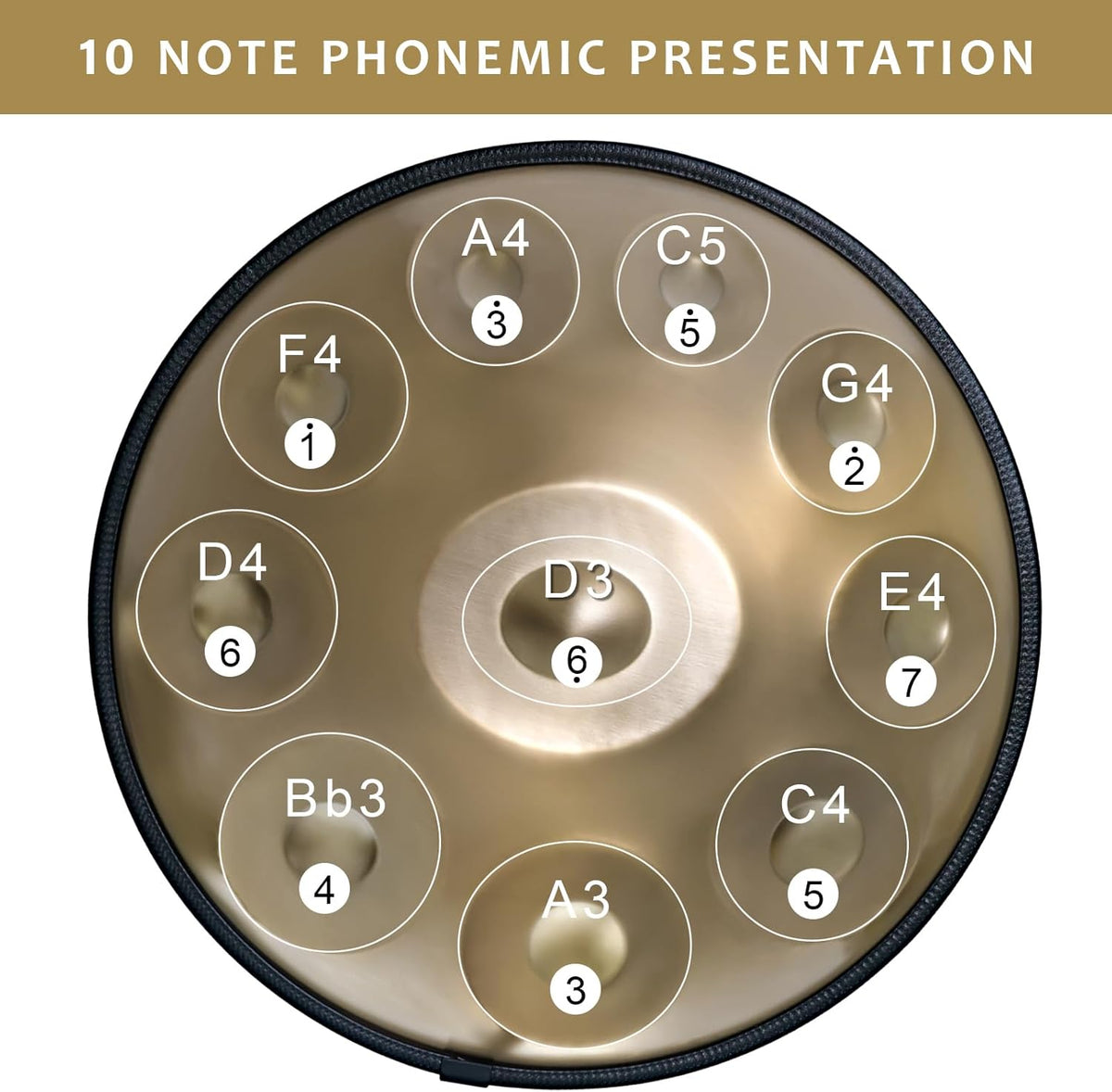 Handpan Drum 22 Inches D Minor Kurd, 432Hz 10 Notes Hand Drum Instrument, Premium Steel Drum, Handpan Instrument for Adults , Gold