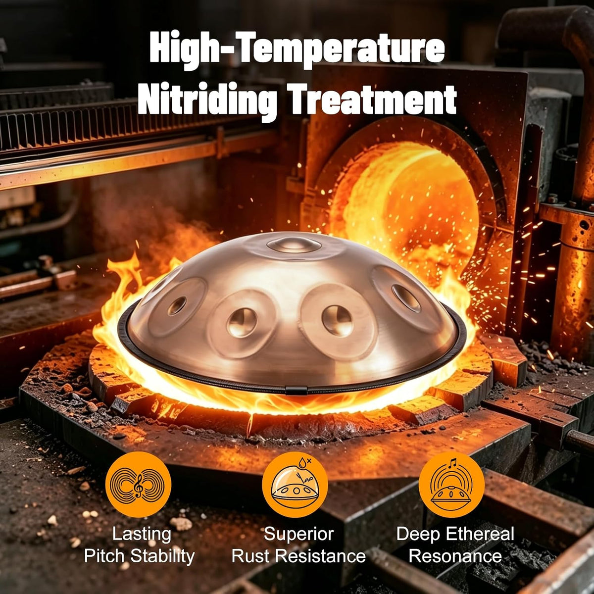 Professional 22 inches Handpan Drum 432Hz, 10 Notes D Minor Kurd (Gold) | ±3 Cents Precision, Nitrided Steel, 10.63" Enhanced Chamber, Superior Rust Resistance, Deep Ethereal Resonance, Complete Kit