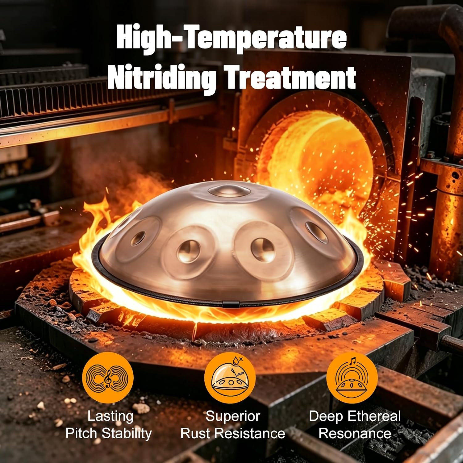 Professional 22 inches Handpan Drum 432Hz, 10 Notes D Minor Kurd (Gold) | ±3 Cents Precision, Nitrided Steel, 10.63" Enhanced Chamber, Superior Rust Resistance, Deep Ethereal Resonance, Complete Kit