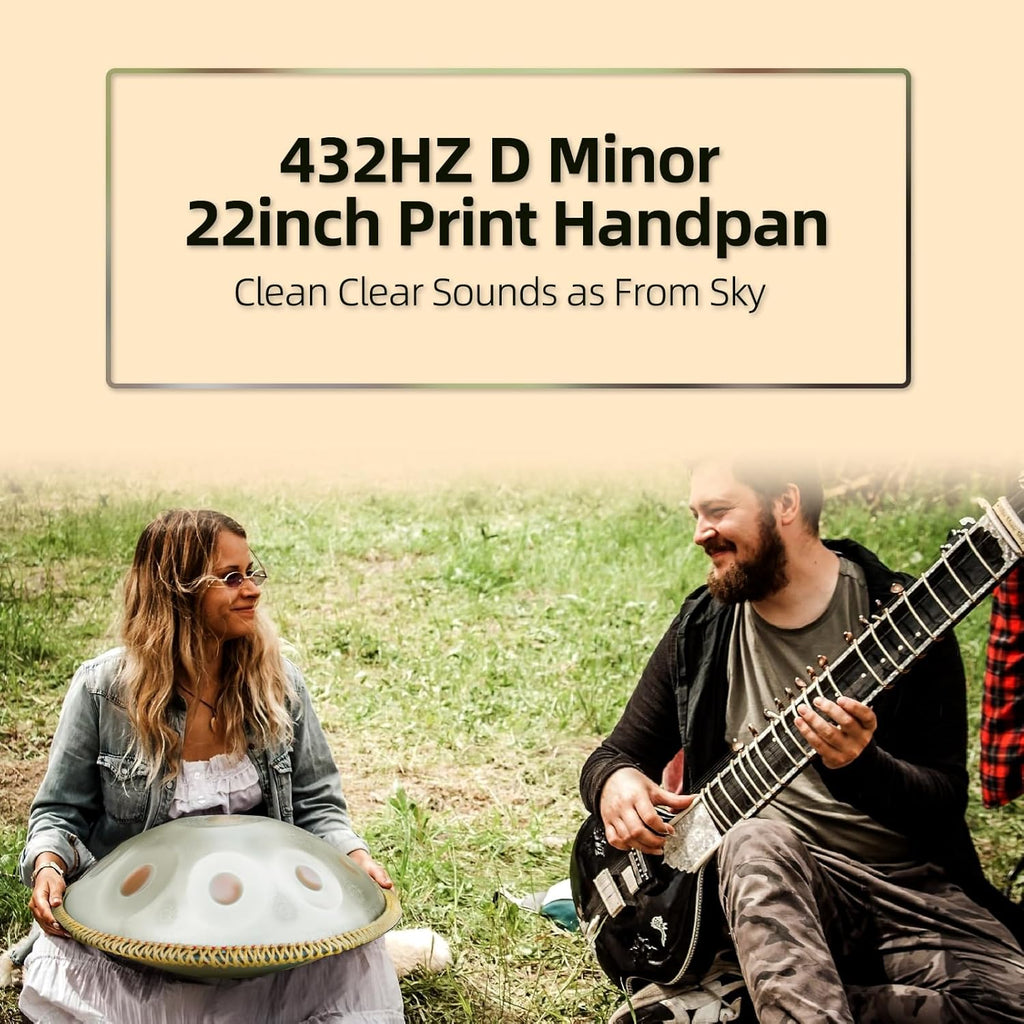 Handpan Drum,22inch 10 Sounds D Minor Silver Print 432hz Handpan, Adult's Steel Hand Pan Instrument, Sounds Clean Clear Ethereal