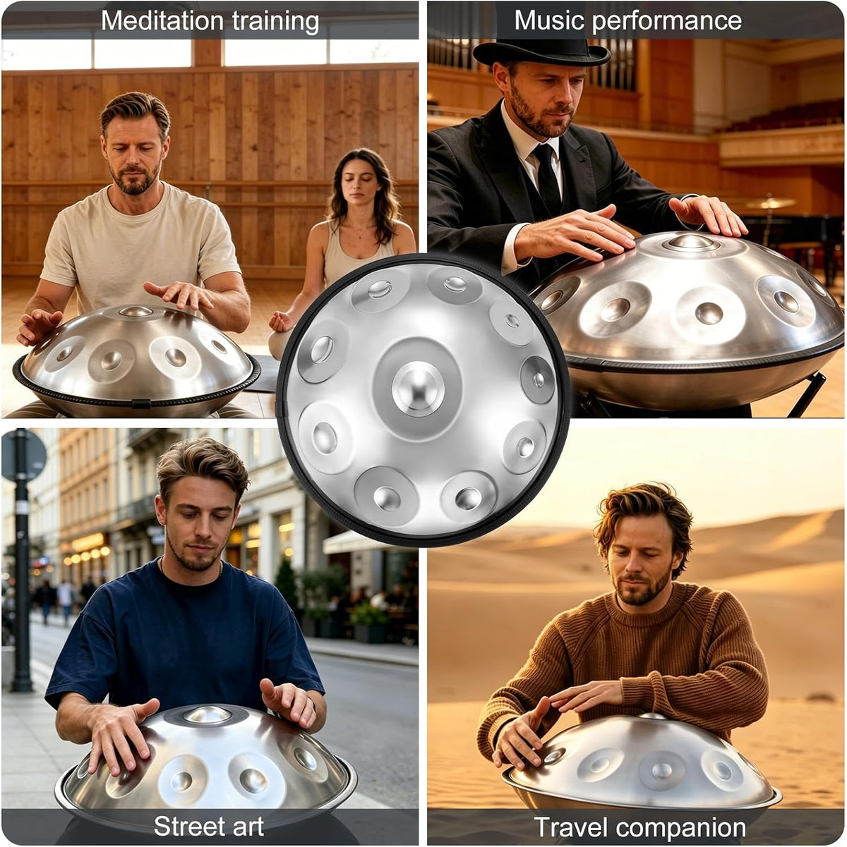 Professional 22 inches Handpan Drum 432Hz, 10 Notes D Minor Kurd (Silver) | ±3 Cents Precision, Nitrided Steel, 10.63" Enhanced Chamber, Superior Rust Resistance, Deep Ethereal Resonance, Complete Kit