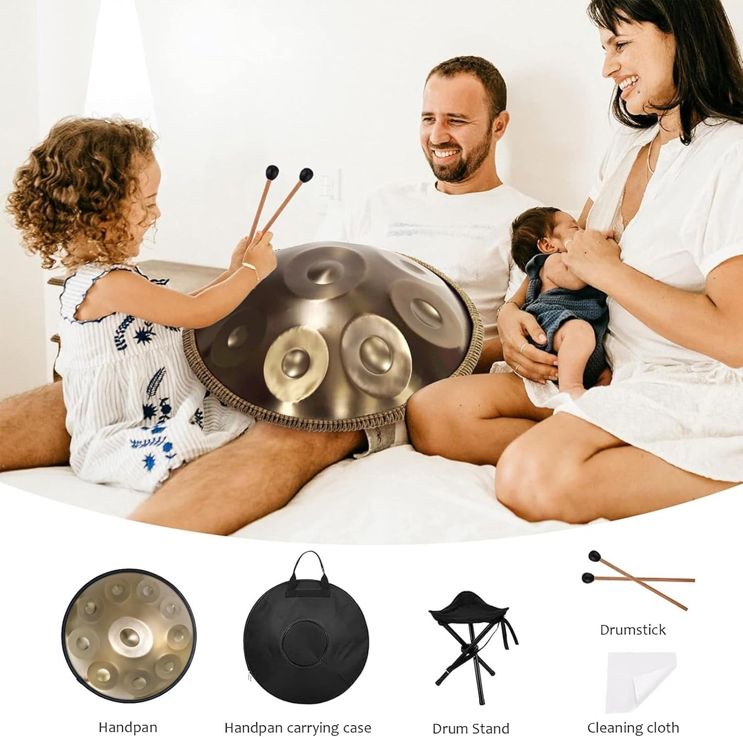 Handpan Drum 22 Inches D Minor Kurd, 432Hz 10 Notes Hand Drum Instrument, Premium Steel Drum, Handpan Instrument for Adults , Gold