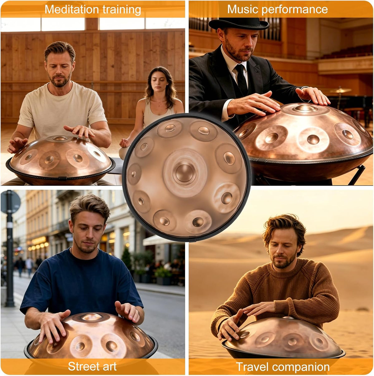 Professional 22 inches Handpan Drum 432Hz, 10 Notes D Minor Kurd (Gold) | ±3 Cents Precision, Nitrided Steel, 10.63" Enhanced Chamber, Superior Rust Resistance, Deep Ethereal Resonance, Complete Kit