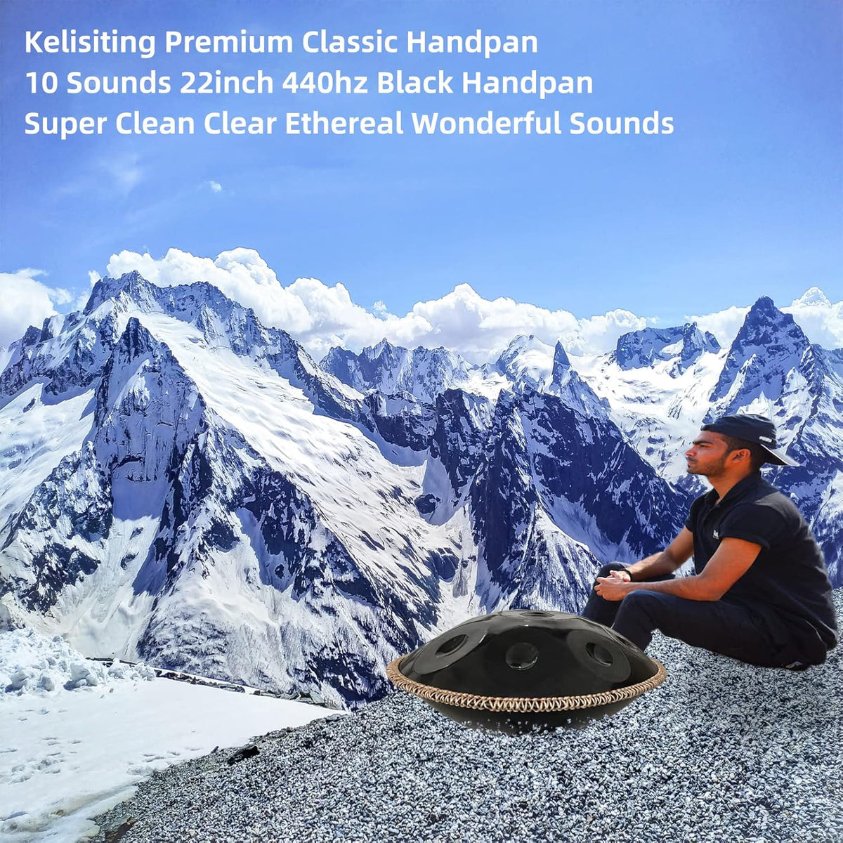 Handpan 432HZ, 10 Sounds 22 Inches D Minor Handpan Drum, Premium Steel Hand Pan Instrument for Adults, Classic Black