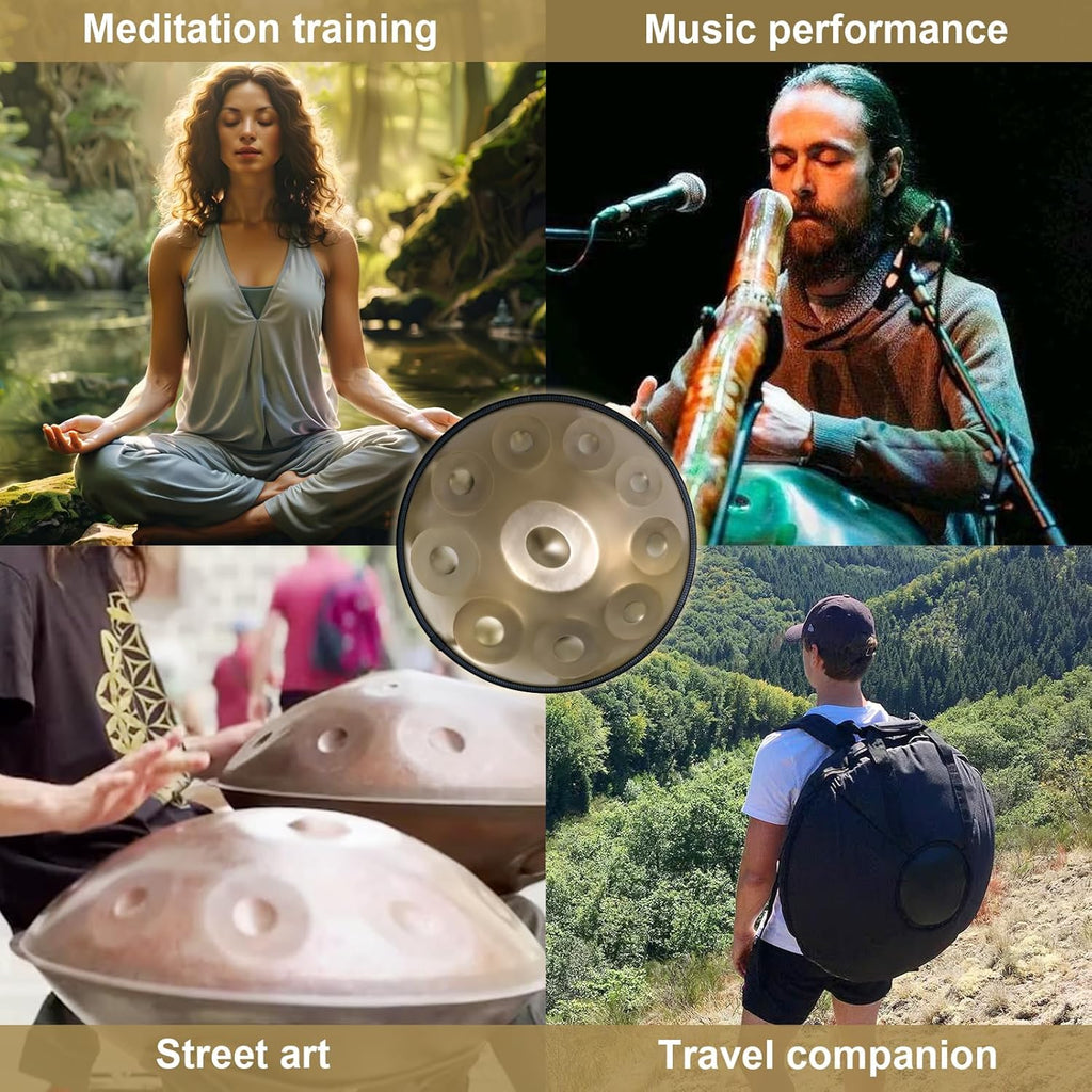 Handpan Drum 22 Inches D Minor Kurd, 432Hz 10 Notes Hand Drum Instrument, Premium Steel Drum, Handpan Instrument for Adults , Gold
