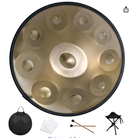 Steel Tongue Drum,14 Inch 15 Notes Steel Drum,Adult's Ethereal Drum,D Major Percussion Instrument with Scale Stickers,Music Book,Double Mallets&Drum Bag,Olive-green