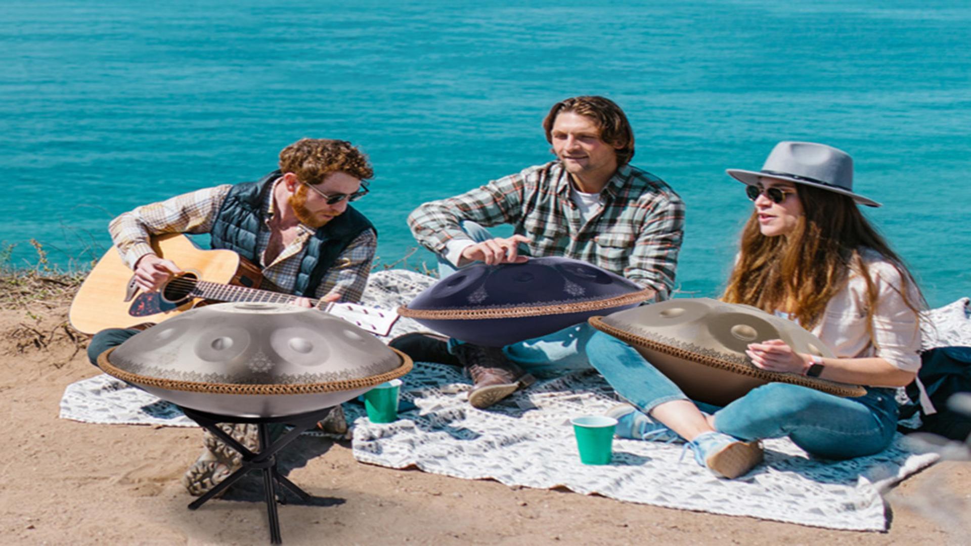 Handpan-Premium 432HZ 22 Inches 10 Notes D Minor Steel Hand Pan Drum Set,Silver Print Adults Handpan Drum