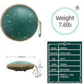 Steel Tongue Drum,14 Inch 15 Notes Steel Drum,Adult's Ethereal Drum,D Major Percussion Instrument with Scale Stickers,Music Book,Double Mallets&Drum Bag,Olive-green