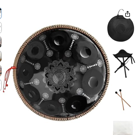 Steel Tongue Drum,14 Inch 15 Notes Steel Drum,Adult's Ethereal Drum,D Major Percussion Instrument with Scale Stickers,Music Book,Double Mallets&Drum Bag,Olive-green